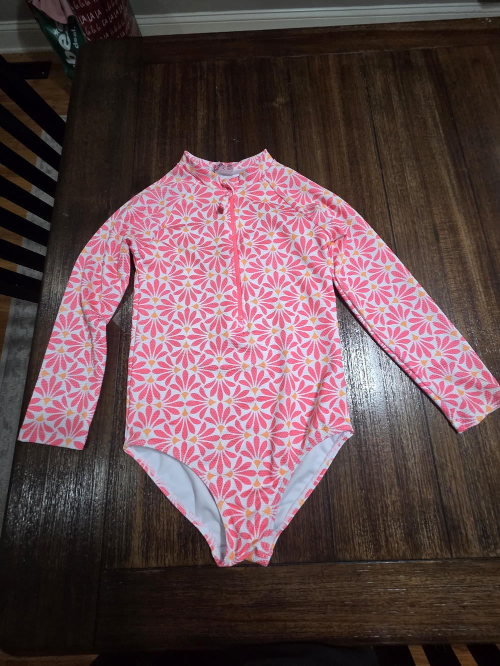 Kensie Girl Pink & Yellow Floral Long Sleeve Rashguard One-Piece